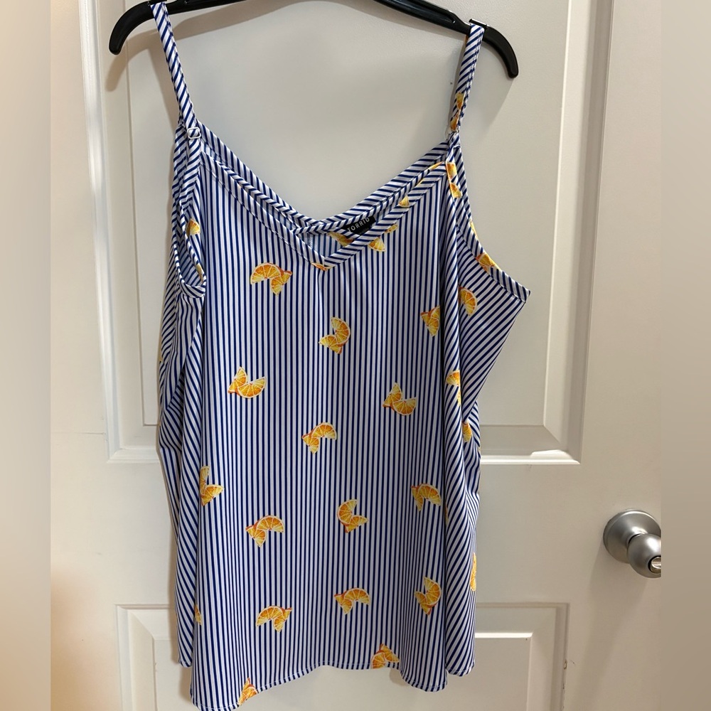 Striped Blue and white Women's Top with cute orange print
